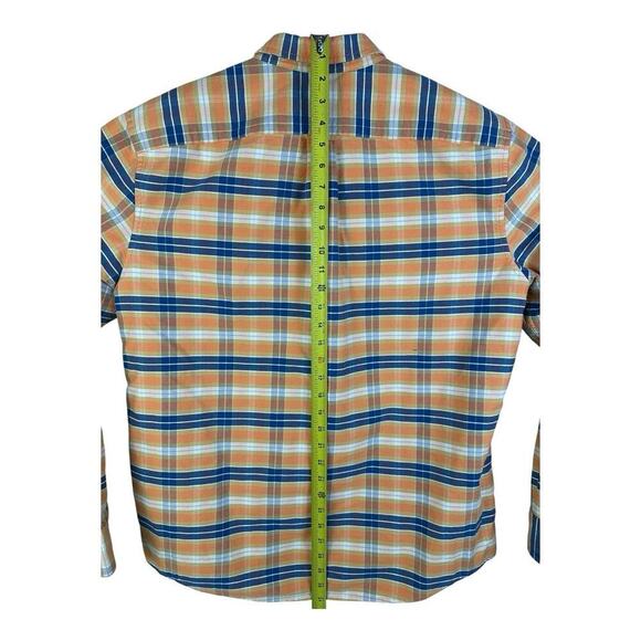 LL Bean Shirt Mens Large Slim Fit Orange Blue Plaid Bean Signature Button Up - Picture 9 of 13